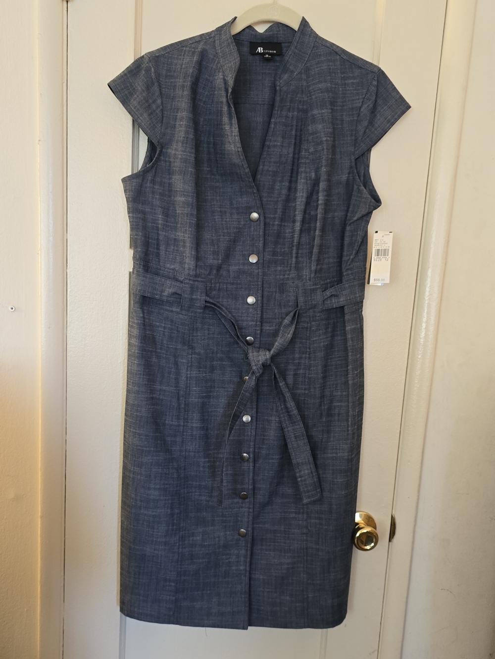AB Studio Sleeveless Chambray Midi Dress in Blue